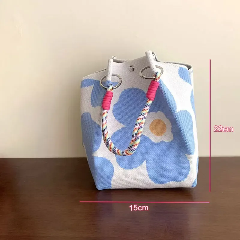 sac fourre-tout en tricot floral vintage papillon pour femme – polyester léger avec bretelles tissées réglables et anneaux en métal