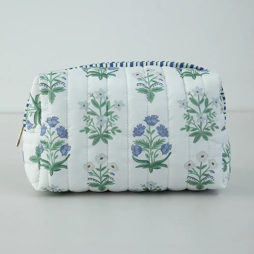 sac à cosmétiques à fleurs, trousse de toilette matelassée pour femmes et filles, sac organisateur de voyage avec doublure rayée, cadeau de demoiselle d'honneur