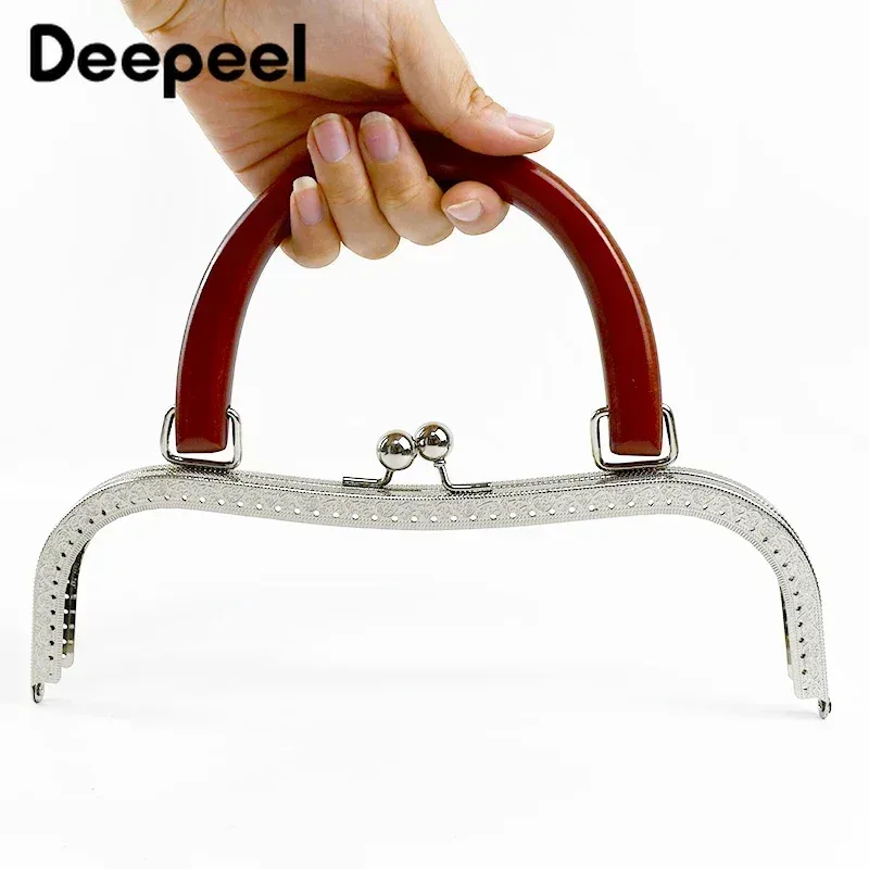 deepeel-cadre de sac à main en métal, poignée de sac en bois, fermoir de baiser, couture rapide, kit de réparation de portefeuille, accessoires de matériel de bricolage, 26cm, 1 pièce