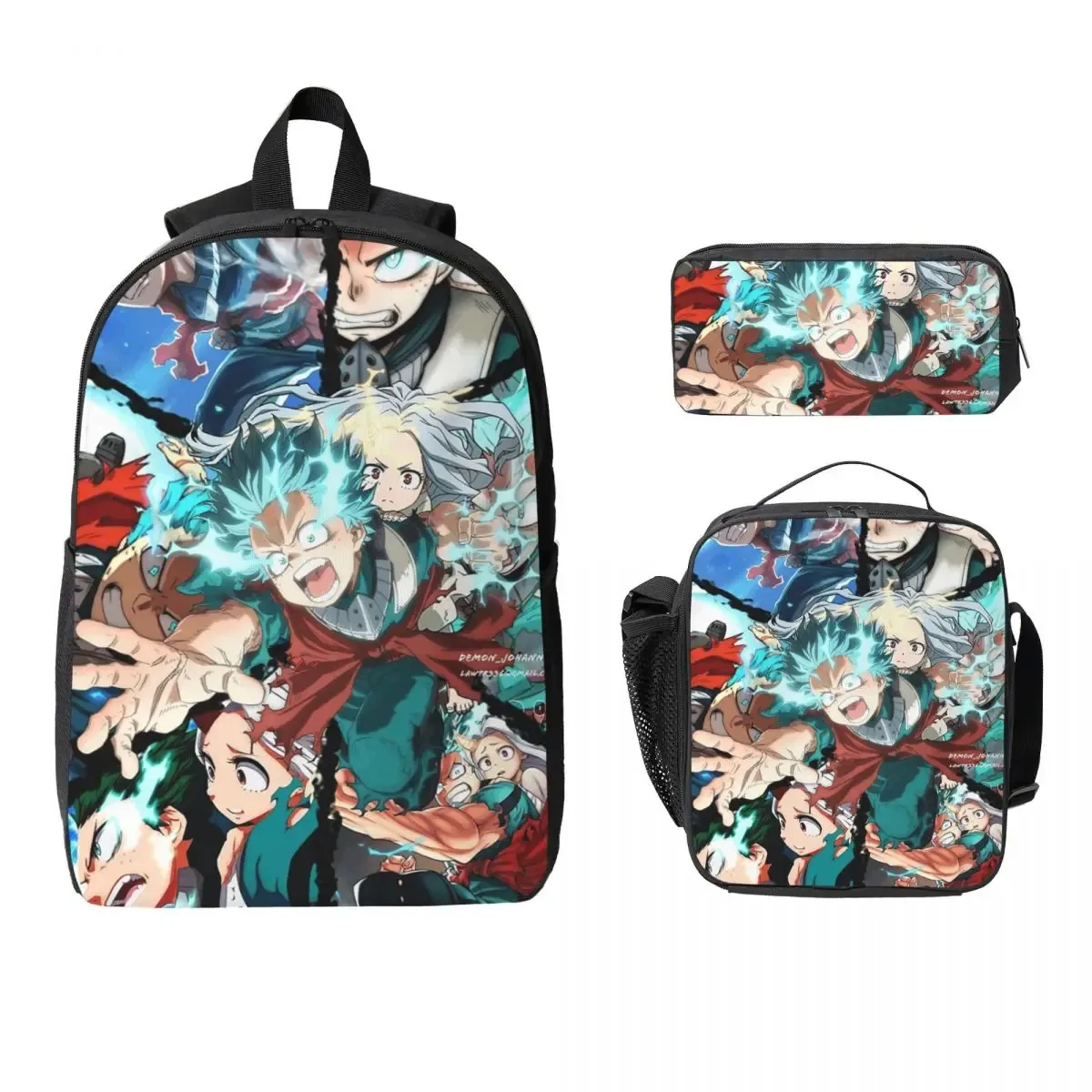 my hero academia – sac à dos pour étudiants, garçons et filles, cartable d'école, sacs à bandoulière pour ordinateur, sac à déjeuner isolé 3ps, trousse à crayons