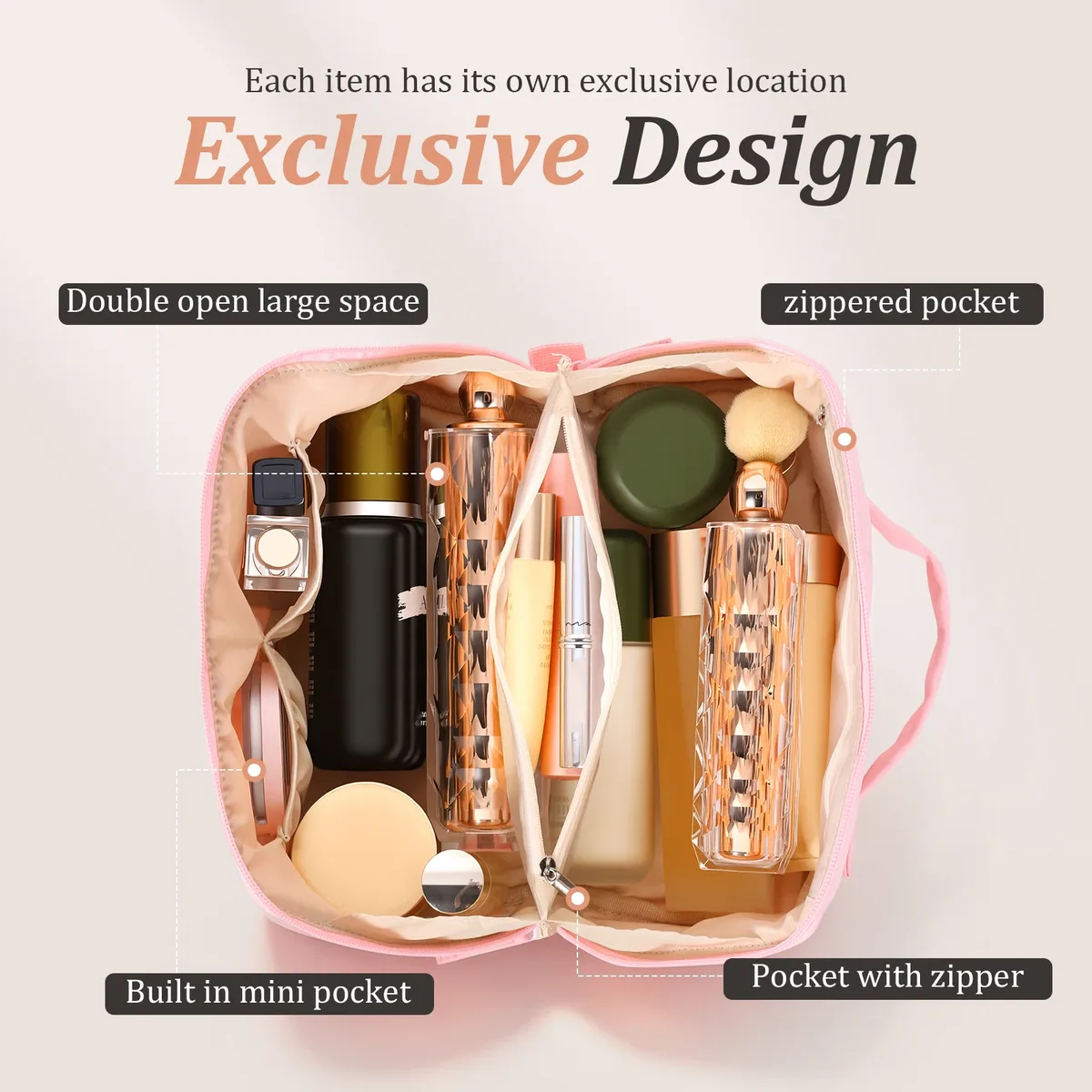 trousse de maquillage portable matelassée, sac de voyage pour femmes et hommes, trousse de toilette, organisateur cosmétique grande capacité, sac de rangement pour articles de toilette