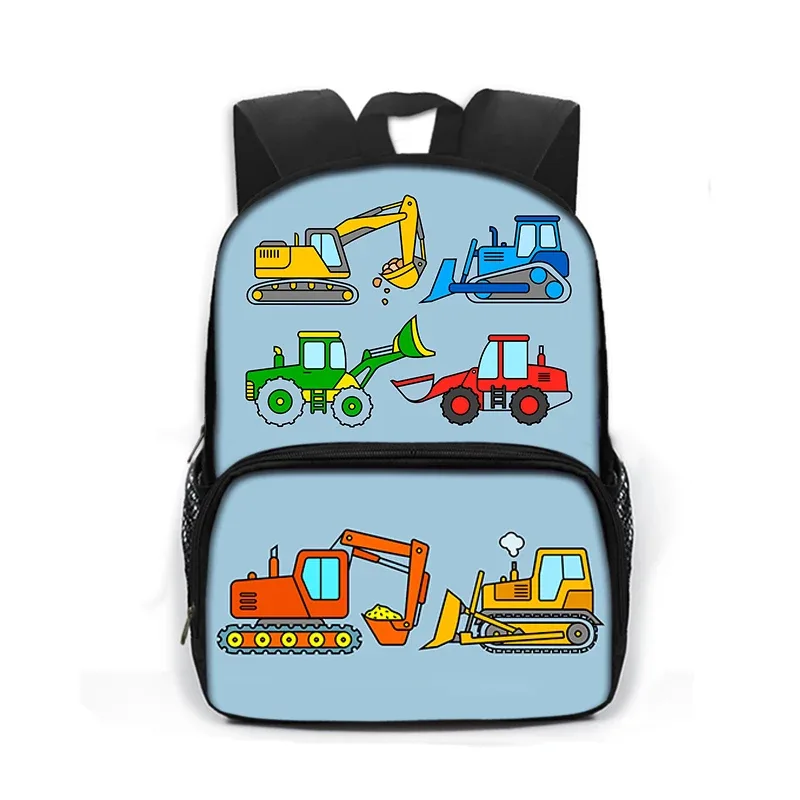 sac à dos imprimé dessin animé de police, voiture, bus, pelle, camion, sac de jour pour enfants, sac de livre pour écoliers de maternelle