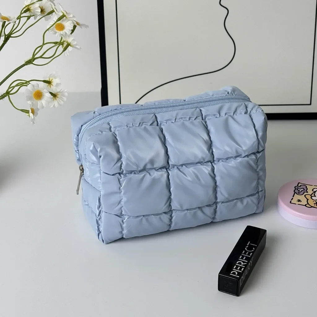 trousse de maquillage matelassée en coton doux et mignon, grande trousse de toilette à fermeture éclair, organiseur de cosmétiques rembourré pour femmes