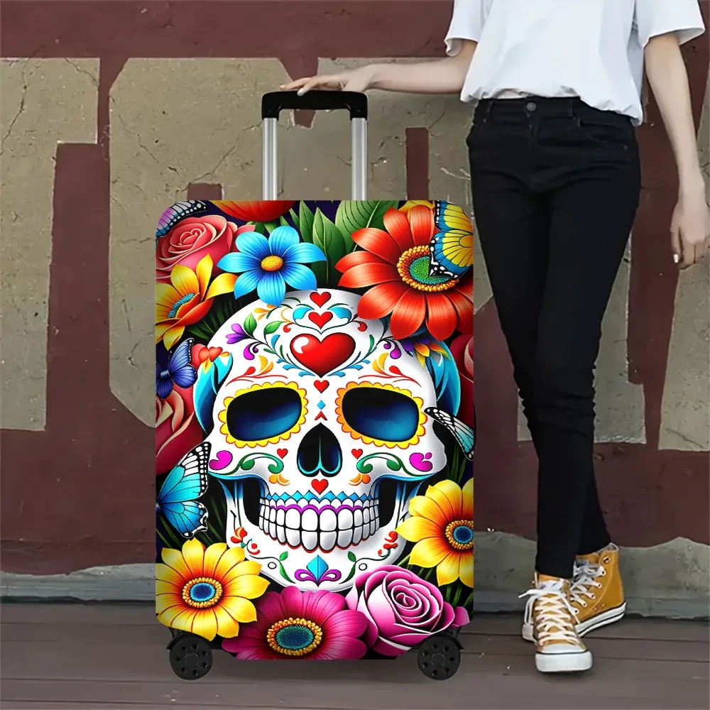 1 housse de bagage colorée motif tête de mort en sucre pour bagages de 18 à 32 pouces ; accessoires de voyage anti-poussière et élastiques pour une protection efficace de vos bagages