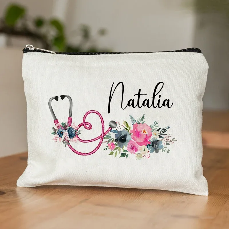 sac de rangement personnalisé pour infirmières, pochette en toile à fermeture éclair, fournitures de bureau, étui à stylos, portefeuille avec nom personnalisé, sacs à cosmétiques, cadeau pour infirmières