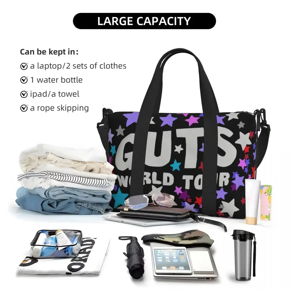 sac fourre-tout personnalisé olivia guts world tour pour femme, grande capacité, chanteuse américaine, auteurs-composeurs, salle de sport, plage, sacs de voyage, 2024