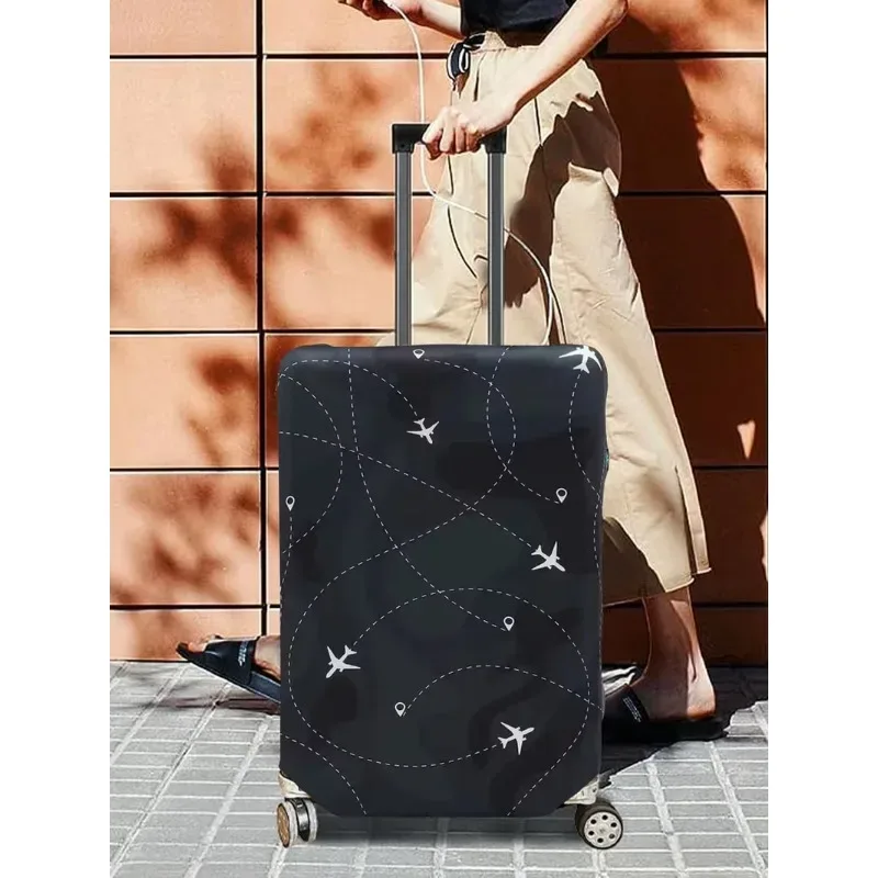 valise noire durable à motif avion pour bagages de 18 à 32 pouces, accessoires de voyage essentiels, protection pour valise