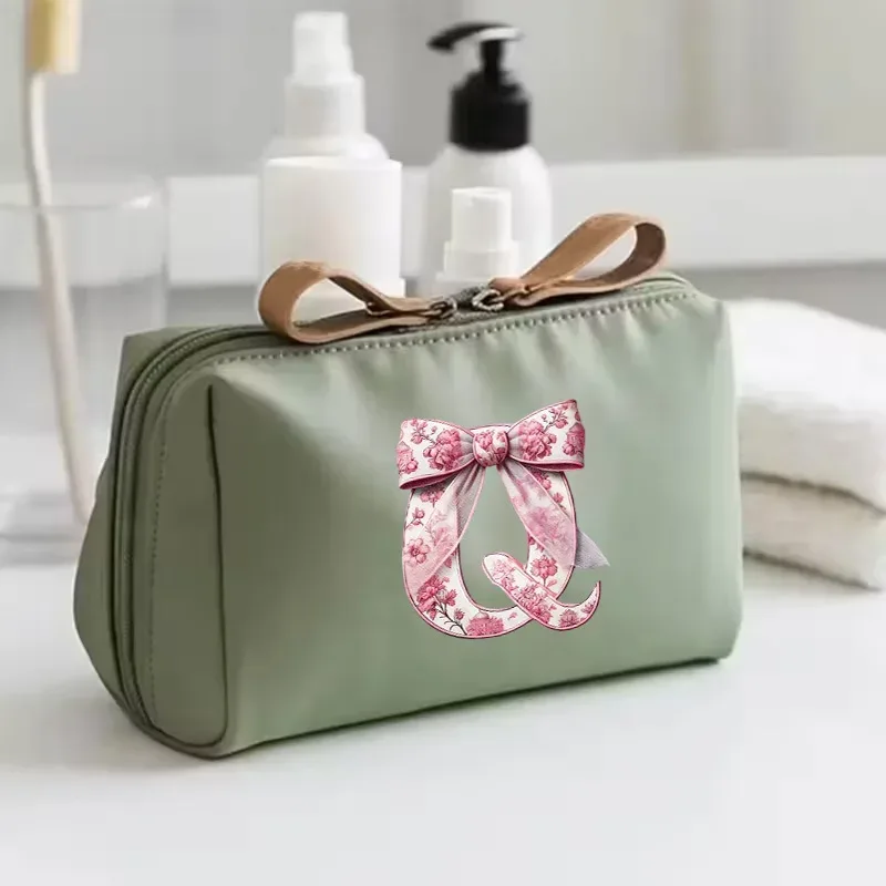 sac à main pour femme avec 26 lettres florales en forme de nœud, trousse de maquillage, sac de rangement, cadeau de la saison de la rentrée scolaire, saint-valentin, anniversaire