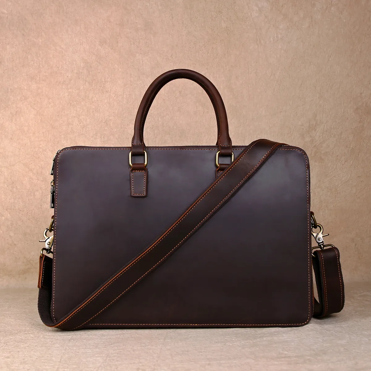mallette d'affaires originale décontractée en cuir véritable, sac à main, sac d'ordinateur en peau de vache de couche supérieure, sac à bandoulière simple