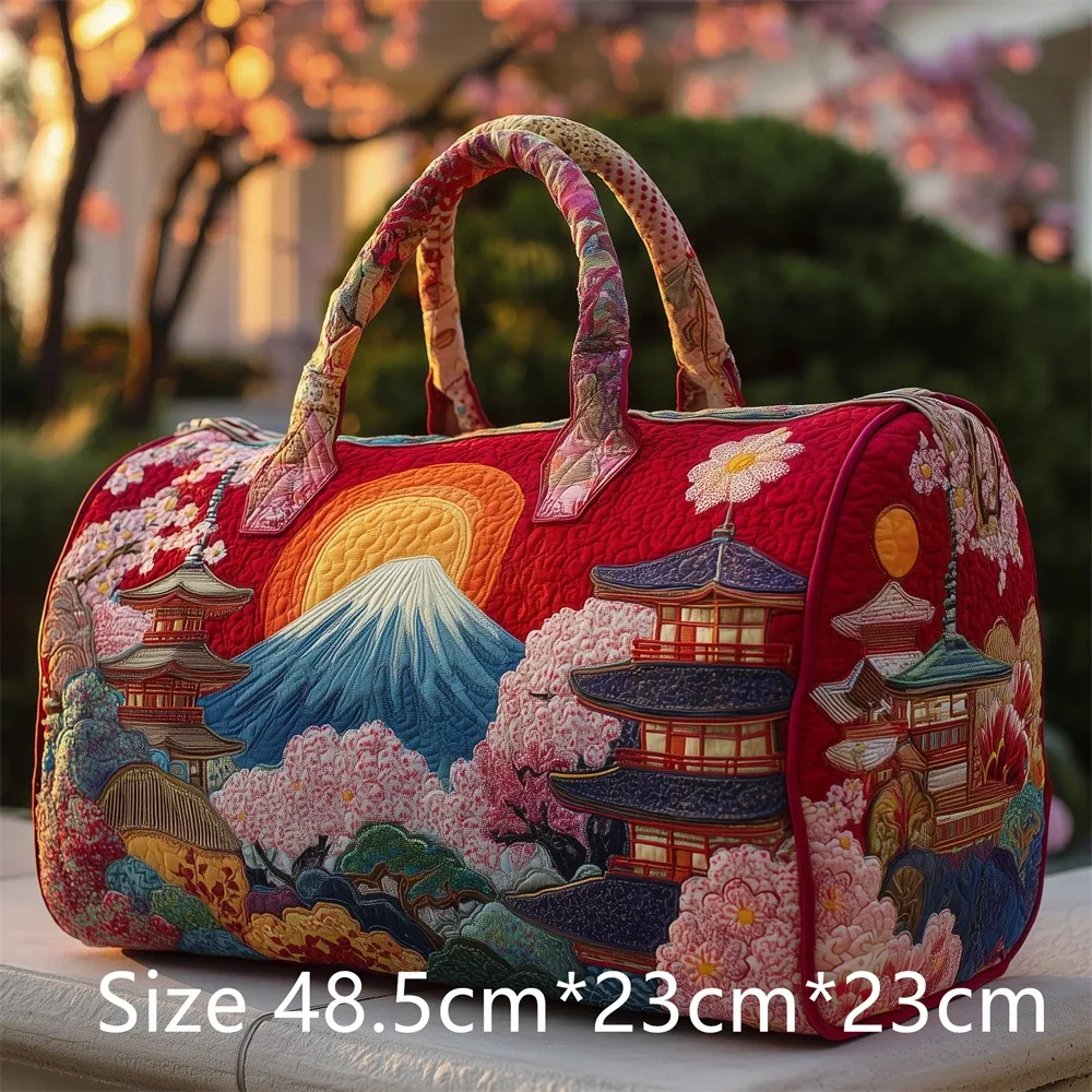 sac de voyage matelassé 3d de style japonais, imprimé fuji sakura koi fish, grande capacité, sac de voyage pour week-end, sac de sport, sac fourre-tout unisexe