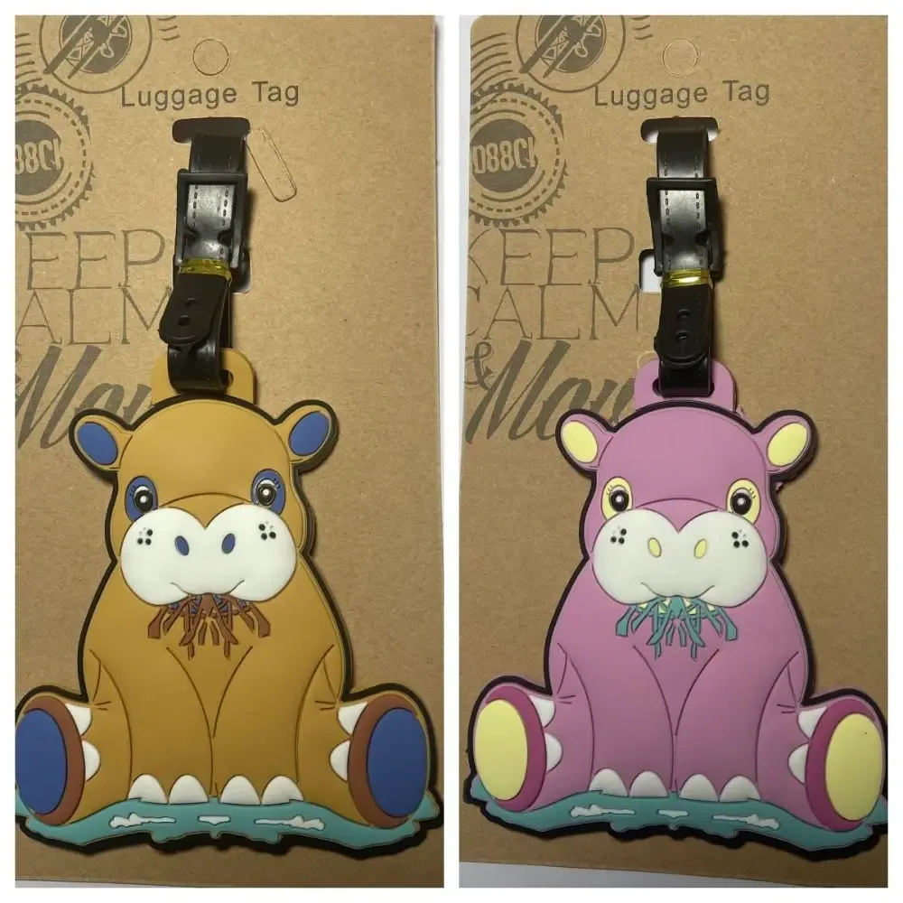 kawaii – étiquette de bagage de voyage en silicone, pingouin hippopotame, sac portable, étiquettes de valise réutilisables, animal de dessin animé, porte-adresse d'identification