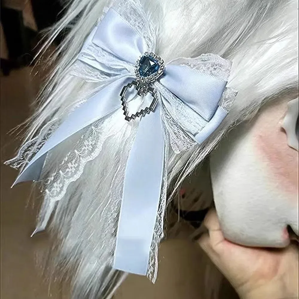 1/2pcs kit de nœuds en ruban à faire soi-même, double couche, avec pendentif en forme de cœur, clip diamant, breloque de sac à dos lolita, cœur scintillant