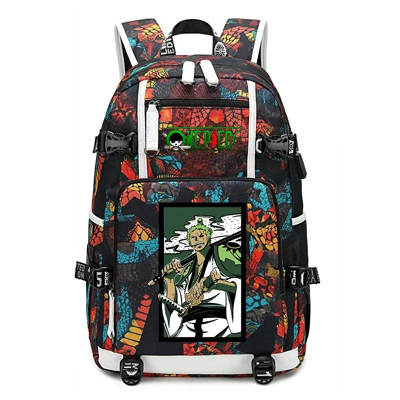 sac à dos d'école imprimé one piece zoro, sac à livres de grande capacité pour étudiants, pour enfants et adolescents