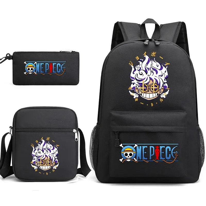 ensemble de sacs à dos d'école 3 en 1 one piece luffy anime pour garçons et filles avec trousse à crayons et sac à bandoulière