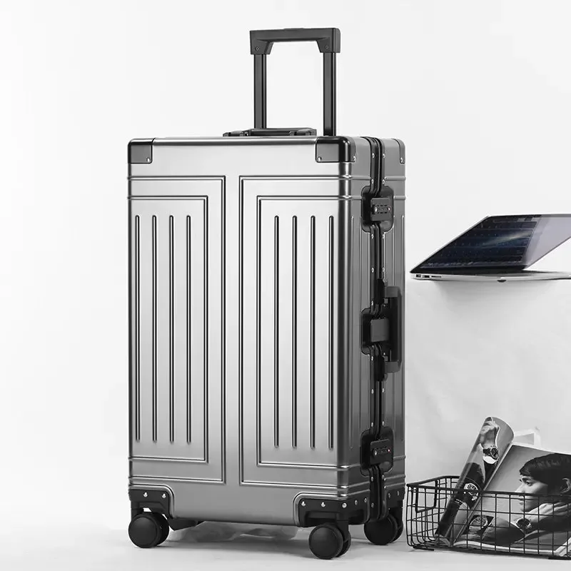 valise à roulettes en aluminium 100% de 20, 24, 26, 28, 30 pouces, valise de cabine imperméable en métal, valise de voyage en aluminium avec roulettes
