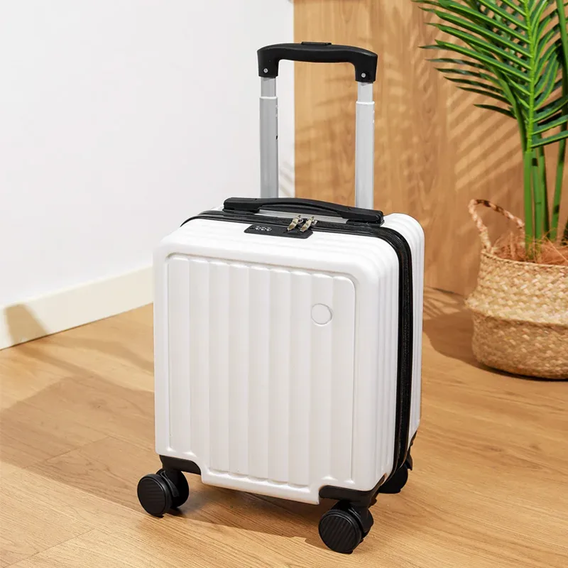 petite valise de 14 pouces avec serrure à combinaison, valise de transport de roue universelle ton clair, boîtier de chariot de voyage
