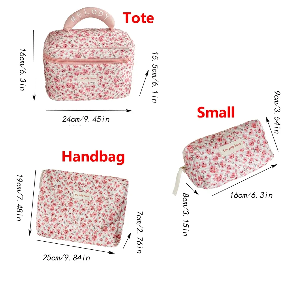 pochette à fleurs roses pour femmes, pochette de rangement pour outils de maquillage et de toilette, fourre-tout portable de voyage, sac à cosmétiques matelassé