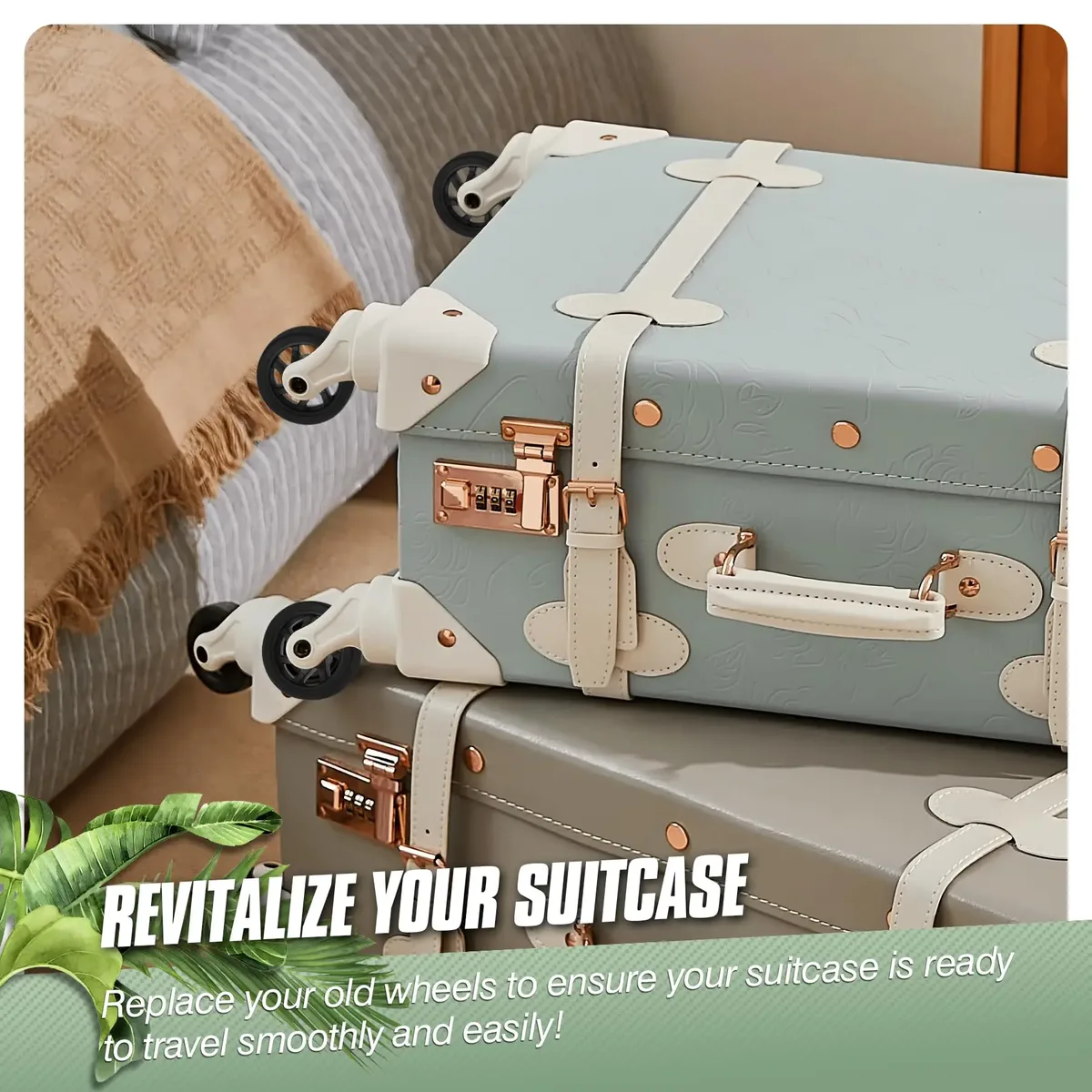 4 roues de remplacement noires pour bagages avec vis, pièces de réparation pour valise, roulettes silencieuses pour chariot de voyage, axe de 5 cm