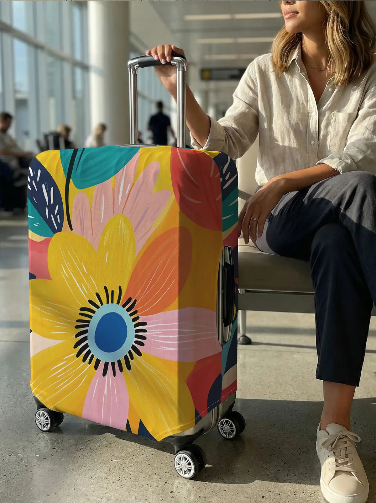 housse de bagage colorée avec imprimé floral, convient aux bagages de 18 à 32 pouces, protège-poignée de bagage, accessoires de voyage