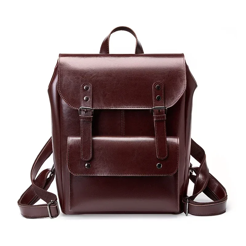nouveau sac à dos antivol en cuir véritable, durable, grande capacité, sac à dos vintage pour ordinateur portable pour femmes, 14 pouces, en cuir de vache, pour l'école et le collège