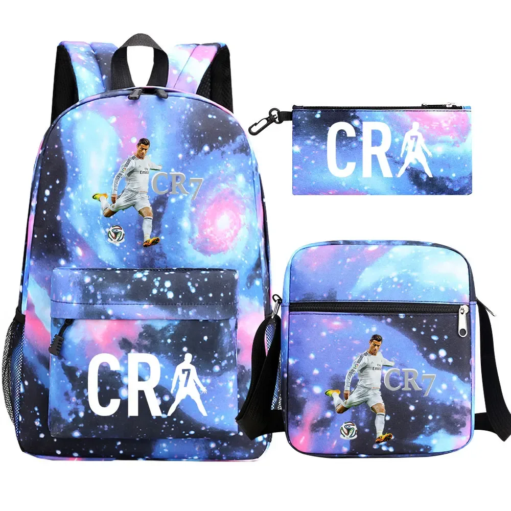 football cr7 cosplay sacs d'école sac à dos scolaire ordinateur portable adolescent garçons filles cartables 3 pièces/ensemble