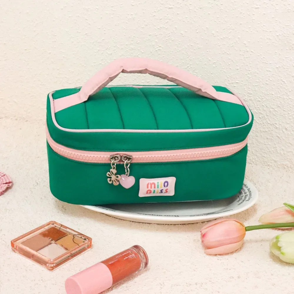 petite trousse de toilette fraîche et colorée, portable, grande capacité, sac de voyage pour cosmétiques, série pour filles, sac de rangement, couleur contrastée
