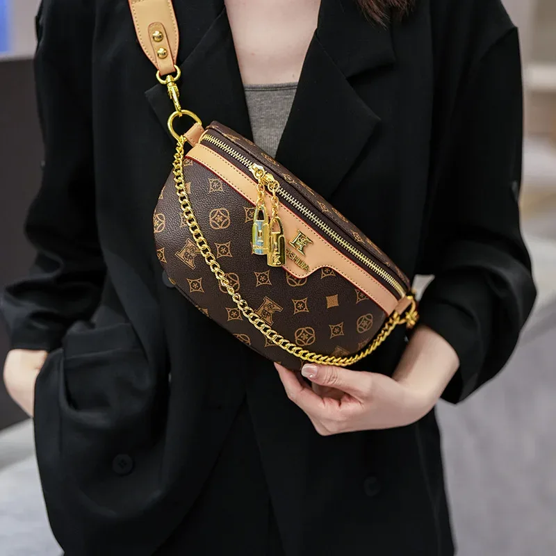 sac de taille de luxe pour femme, style britannique, imprimé classique, sac à bandoulière polyvalent, sac de poitrine pour femme