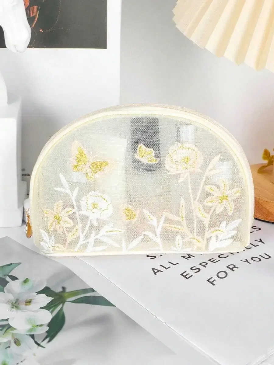 trousse de toilette portable grande capacité, nouvelle broderie en filet, magnifique sac de rangement cosmétique