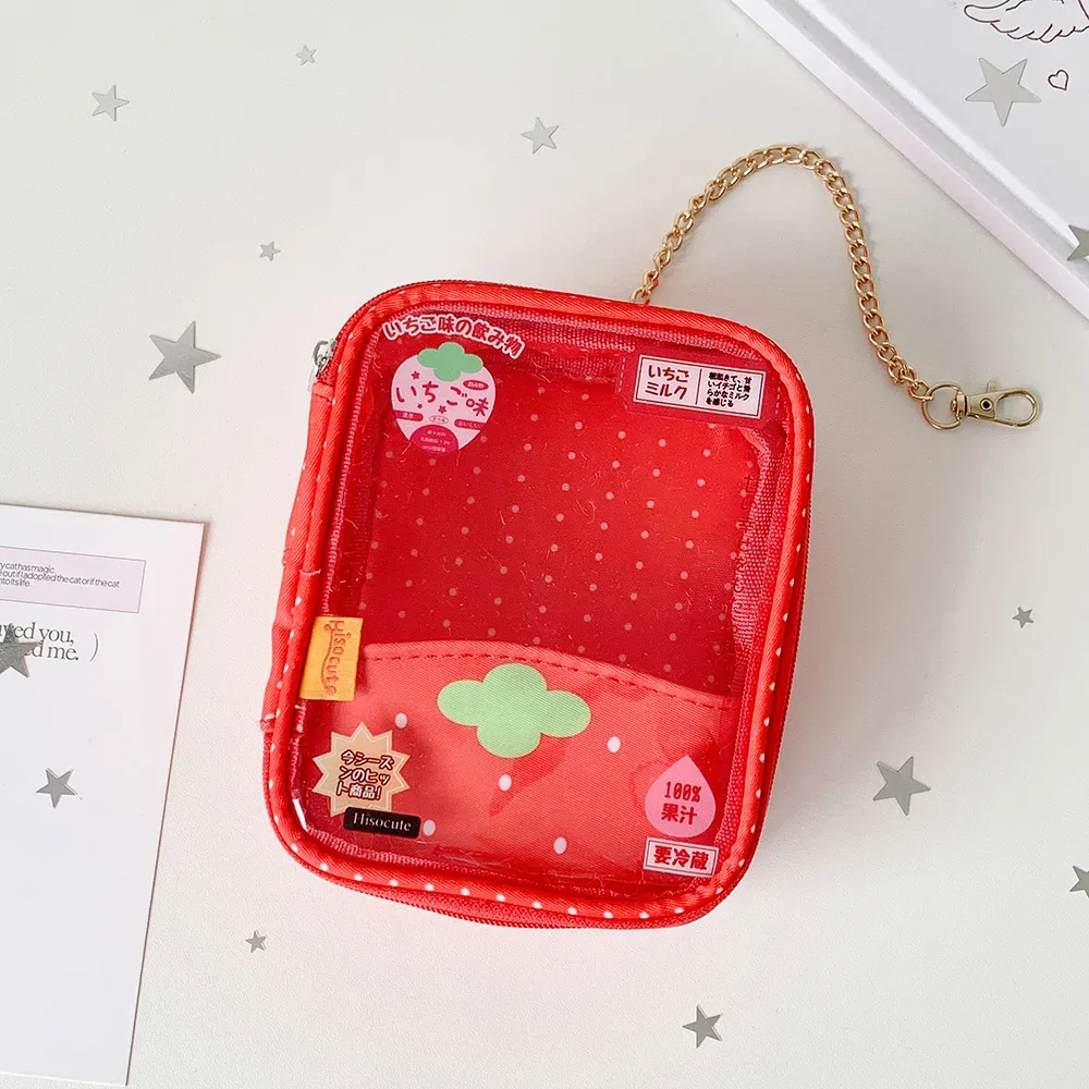 nouveau sac de rangement transparent carré à motifs de dessins animés et de fruits, pendentif décoratif pour sac à dos de filles, sac de présentation de figurines, cadeaux