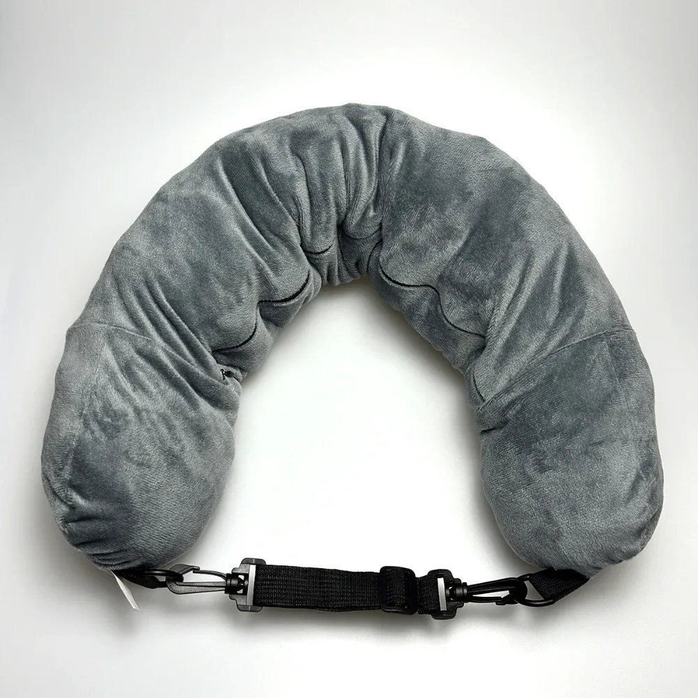 oreiller de voyage avec poudres de stockage, soutien du cou en polyester réglable, confortable et léger