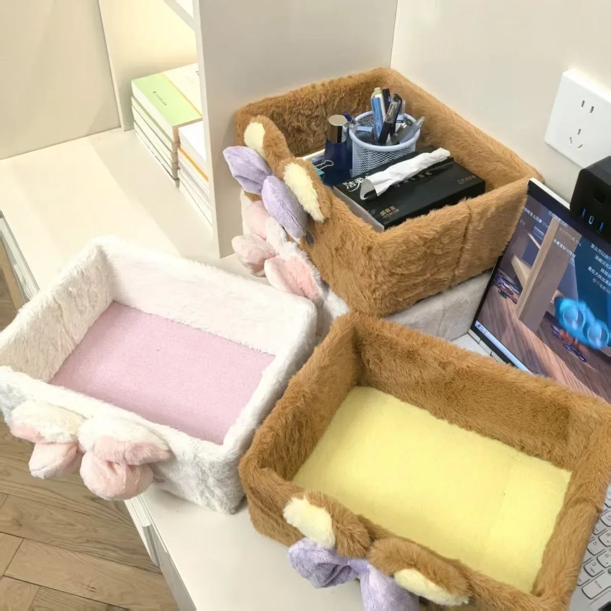 mignon organisateur de bureau en peluche grande taille pour enfants et femmes, motif ours rilakkuma korilakkuma, boîte à maquillage et sacs cosmétiques
