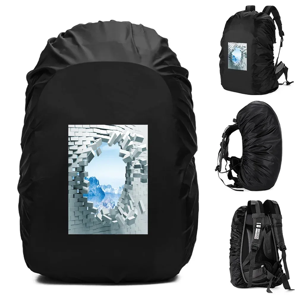 housse de pluie imperméable pour sac à dos, accessoires de voyage, motif 3d imprimé, portable pour l'extérieur, 20l-70l, pour randonnée et escalade