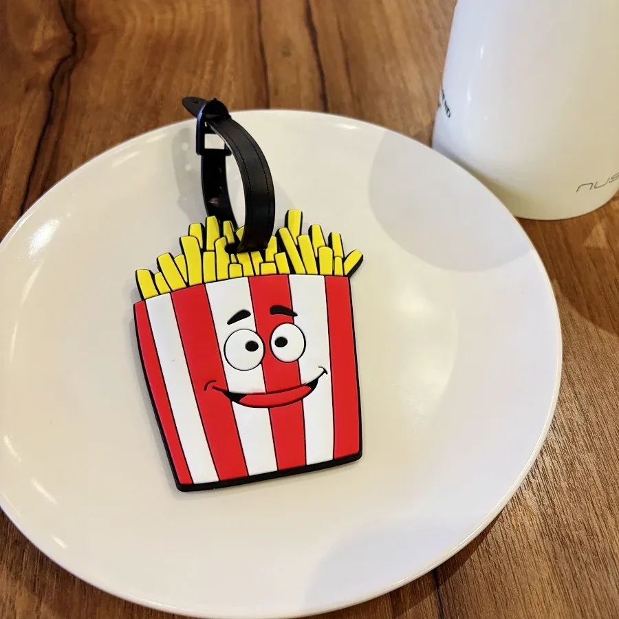 étiquette de bagage burger à chips de pomme de terre, signe suspendu, étiquette nominative pour voyage d'affaires, valise, aéroport, plaque d'identification anti-perte na, 1 pièce/3 pièces