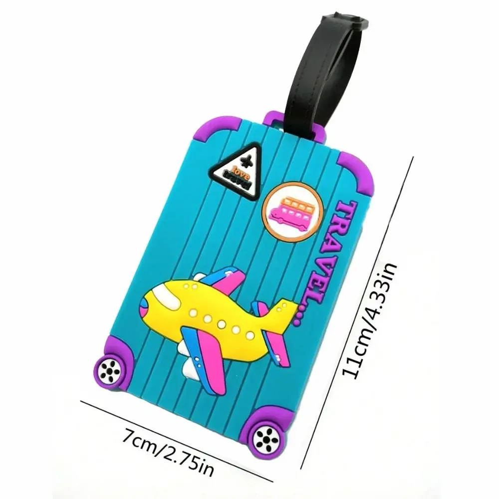 étiquettes de bagages portables en pvc, étiquettes de bagages en silicone souple avec dessin animé d'avion, fournitures de voyage, étiquettes d'identification et d'adresse pour valises