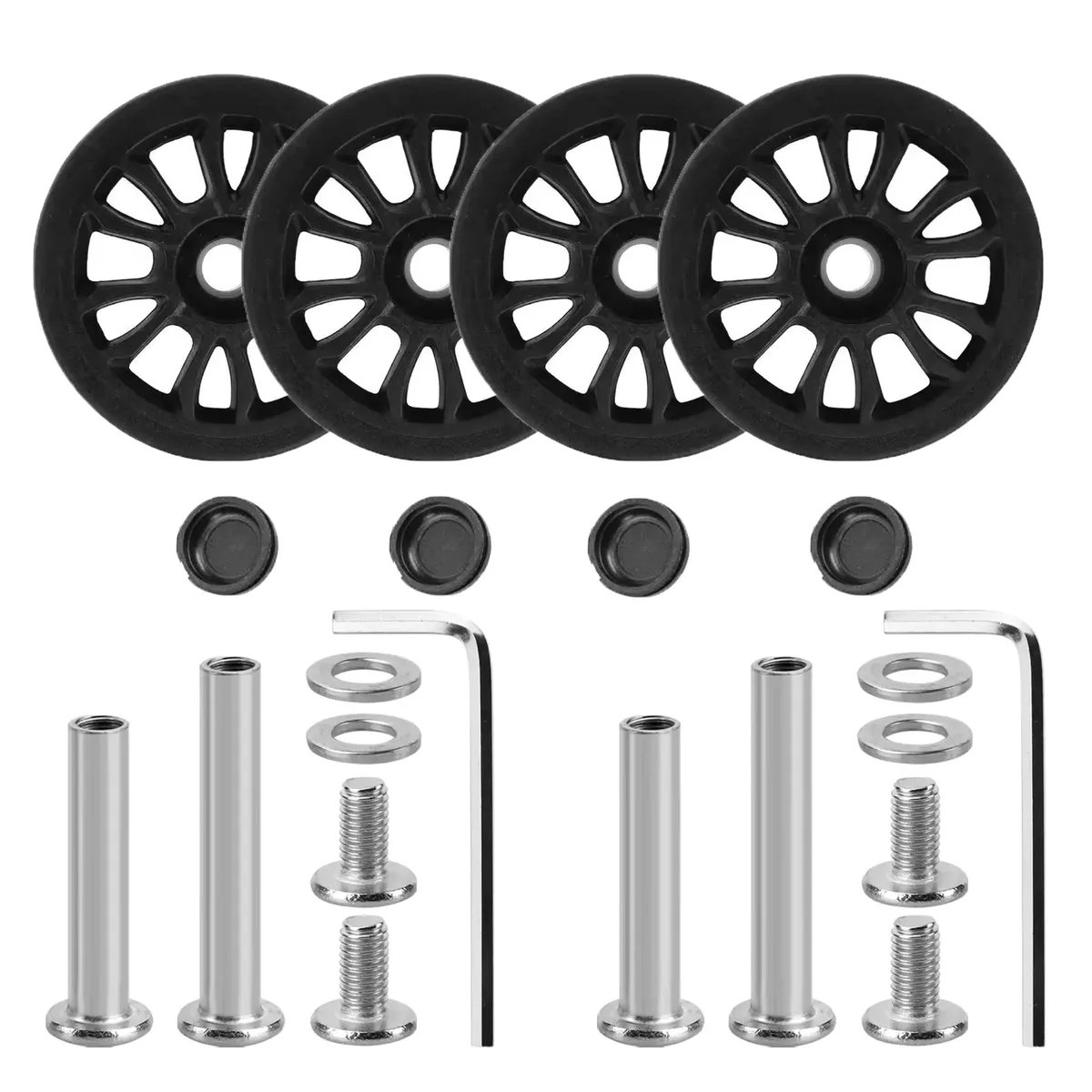 4 roulettes de rechange noires de 50 mm pour valise de voyage avec vis, roulettes en plastique pour bagages, kits de réparation de roulettes de chariot
