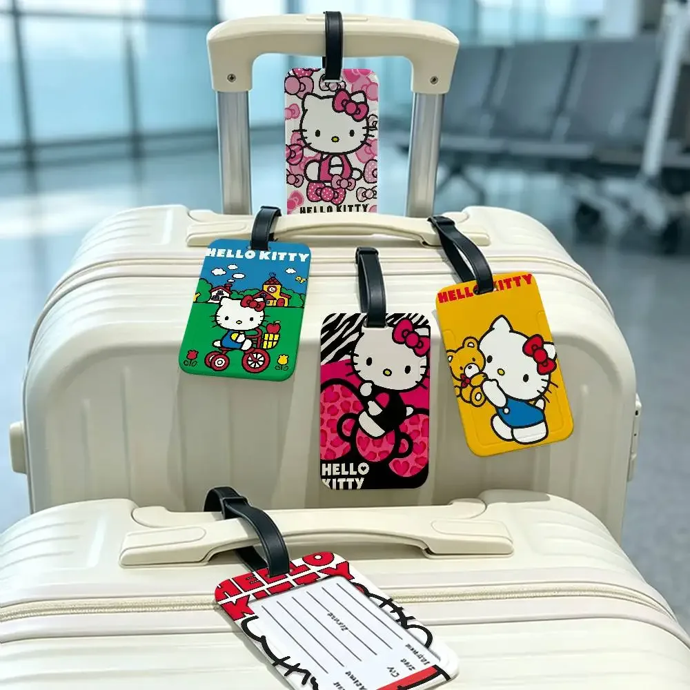 étiquette d'identification de bagage anti-perte en pvc, motif chaton mignon h-hello cartoon k-kittys, avec porte-carte d'informations amovible, étiquette de bagage de voyage