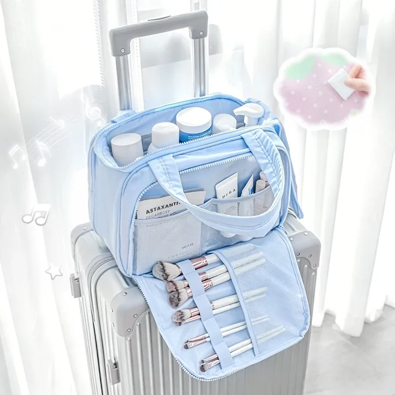 sac de maquillage coloré multifonctionnel de grande capacité, plusieurs compartiments pour le rangement, nouveau sac à bandoulière d'été doux et mignon pour femmes