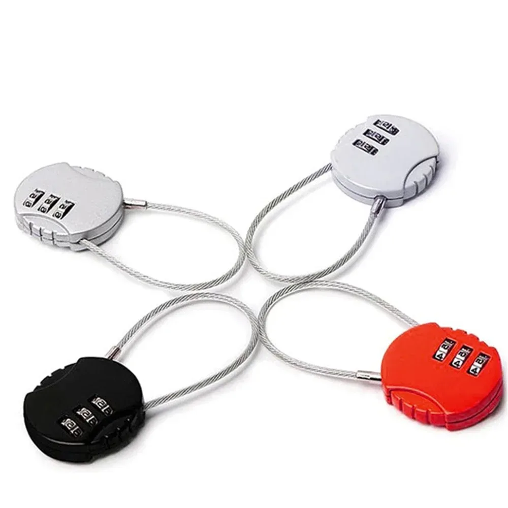 serrure à combinaison ronde en câble métallique d'acier, pour bagages, sacs, sacs à dos, étuis à poignées, mini cadenas à combinaison à trois chiffres