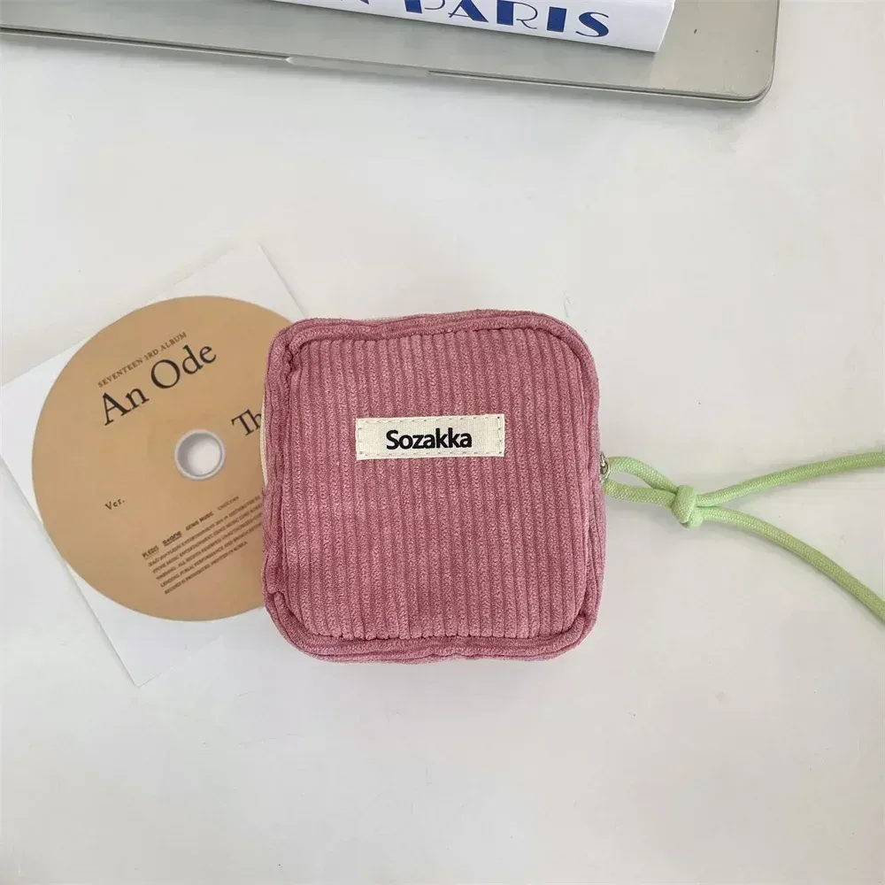 porte-monnaie pour femmes avec fermeture éclair, grande capacité, sac à cosmétiques, serviettes hygiéniques, écouteurs, pochette à rouge à lèvres, petite trousse de maquillage carrée