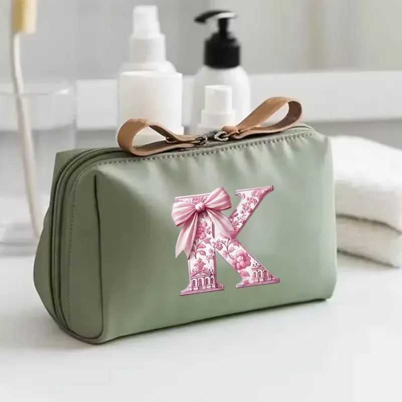 sac à main pour femme avec 26 lettres florales en forme de nœud, trousse de maquillage, sac de rangement, cadeau de la saison de la rentrée scolaire, saint-valentin, anniversaire