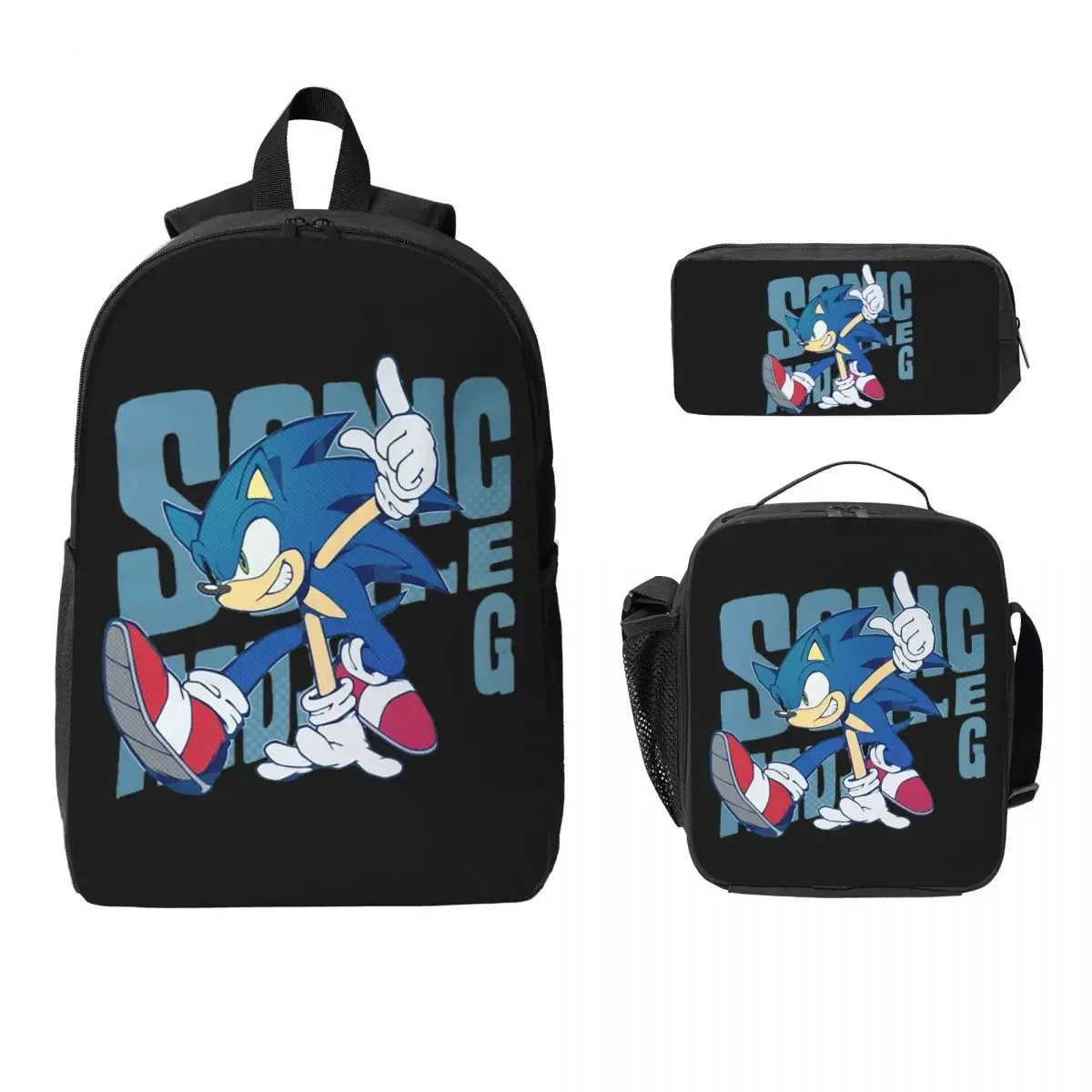 sac à dos shadow the hedgehog pour garçons et filles, sac d'école, sacs à bandoulière pour ordinateur, sac à déjeuner isotherme 3ps, trousse à crayons