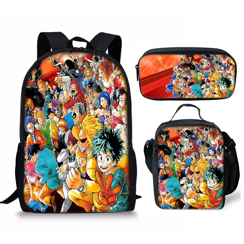 sac à dos my hero academy, ensemble de trois pièces, sac à bandoulière my hero academy, trousse à crayons