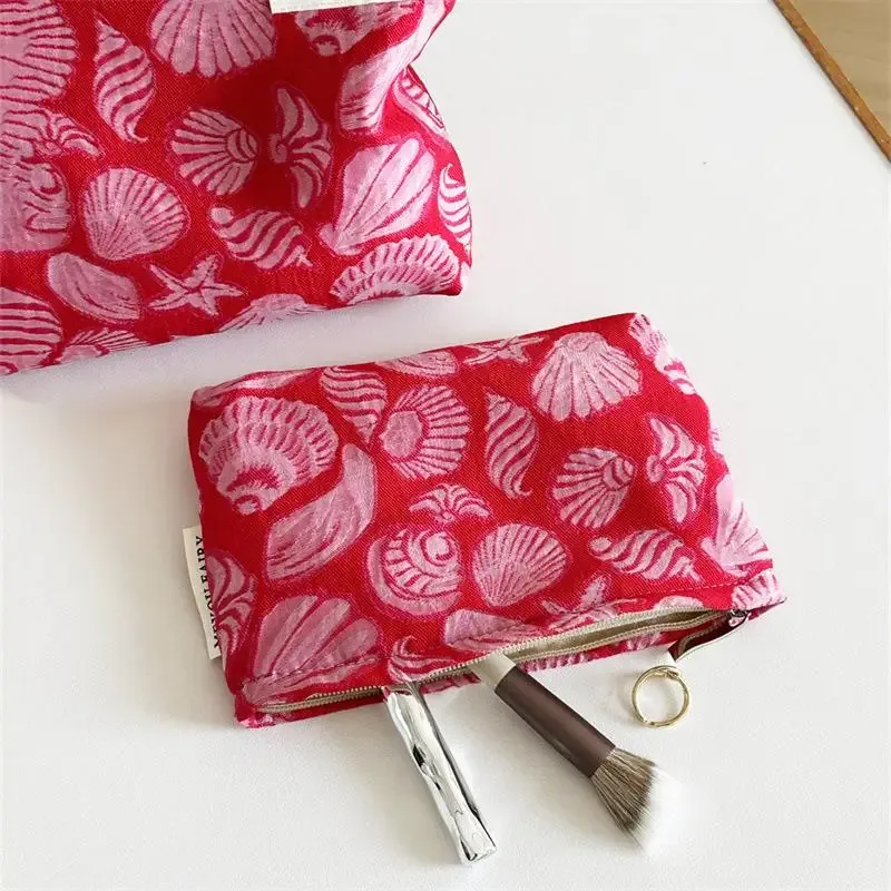 trousse de maquillage de haute qualité, imprimée coquillages, sac cosmétique multifonctionnel, organisateur de rangement portable pour les voyages des femmes