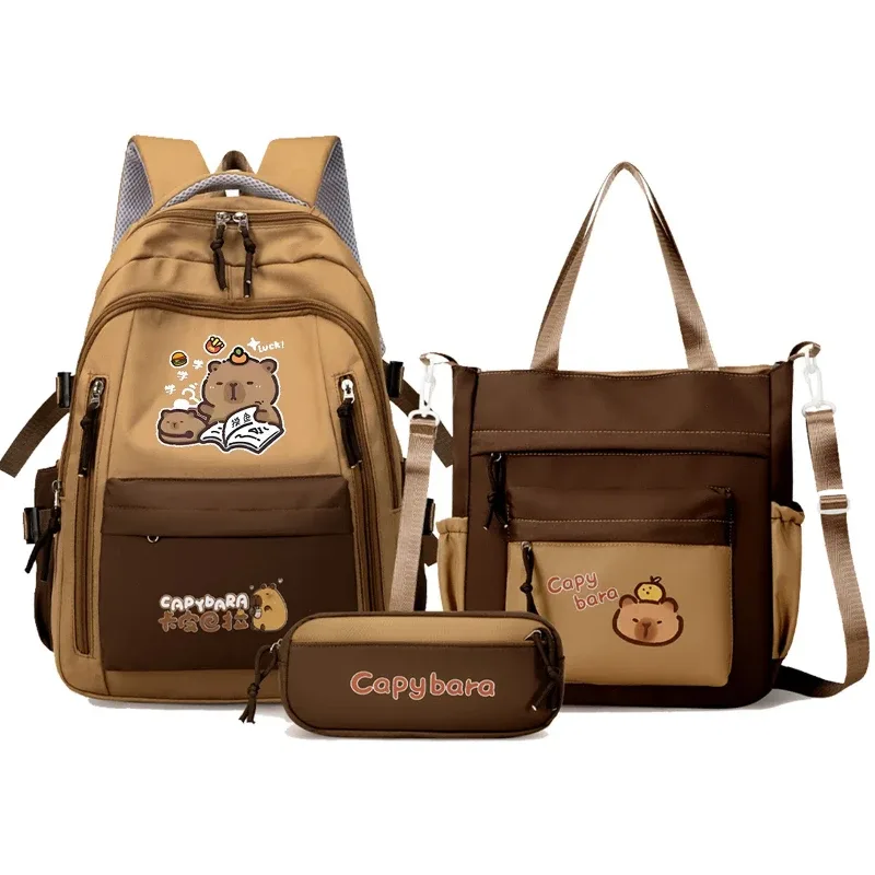 capybara école sac à dos adolescents filles sacs d'école ensemble sac à dos décontracté enfants 3 pièces livre sac kawaii enfants cartable voyage sac à dos