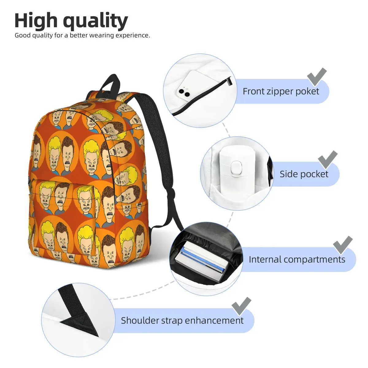 sac à dos portable vintage pour la rentrée scolaire, sac à dos d'animation beavis and butt head pour hommes et femmes, sac à dos pour ordinateur portable
