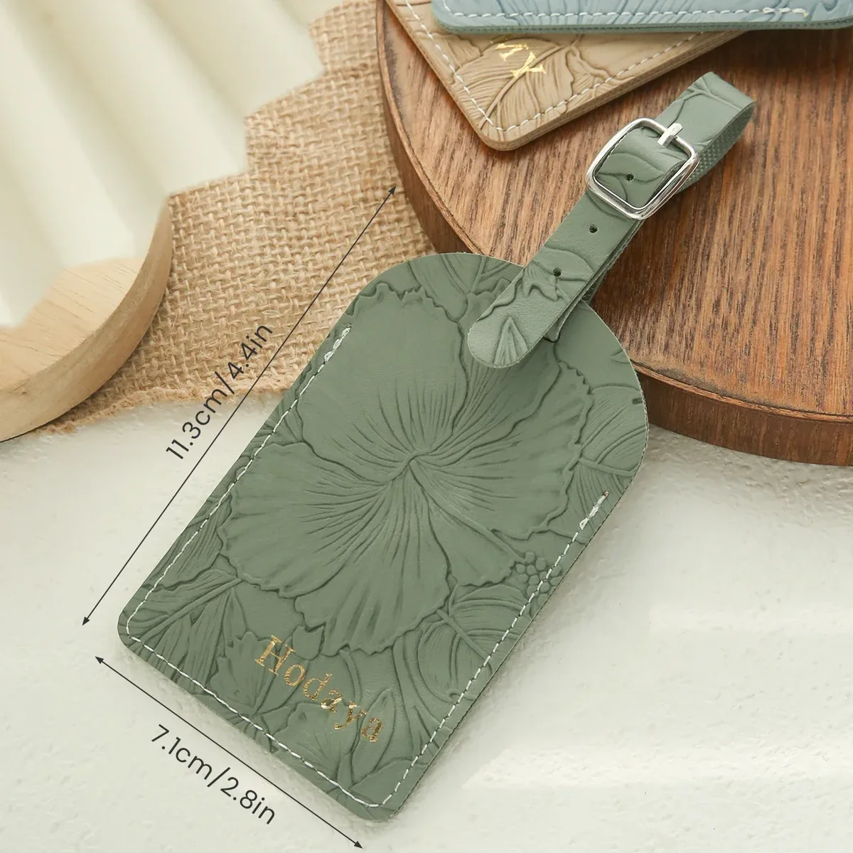 1 étiquette de bagage personnalisée avec nom gravé pour valises, motifs floraux, en cuir végétalien, avec carte nominative confidentielle