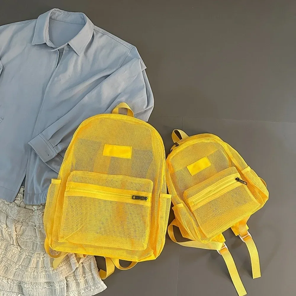 sac à dos en maille respirante, multi-poches, double sangle, sac à dos transparent léger de grande capacité
