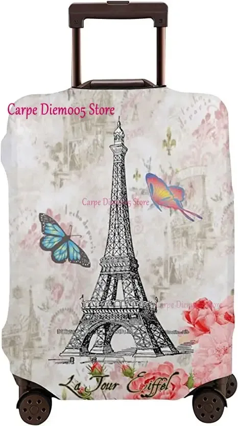 juste de valise de voyage tour eiffel paris avec fleurs roses, housse de protection des bagages, convient aux valises de 18 à 32 pouces