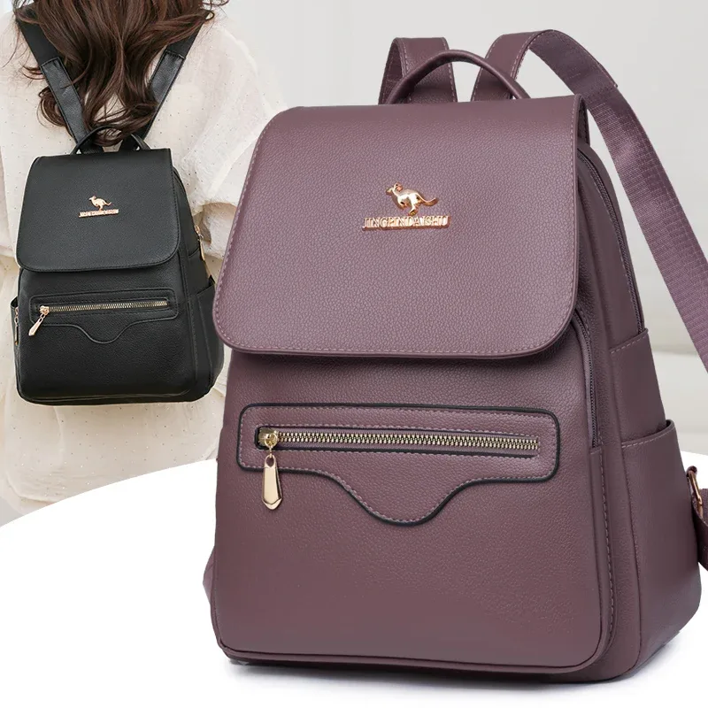 sac à dos de marque de grande capacité pour femmes, nouvelle couleur unie en cuir pu, sac d'école pour étudiants, loisirs voyage, sacs à bandoulière pour femmes