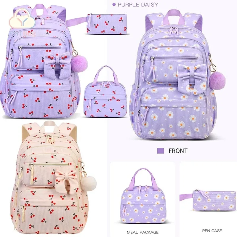 Sac à dos d'école à motif cerise Daisy, trousse à crayons, sac à main, ensemble de trois pièces, pour garçons, filles, adolescents, tendance, sac à dos de haute qualité